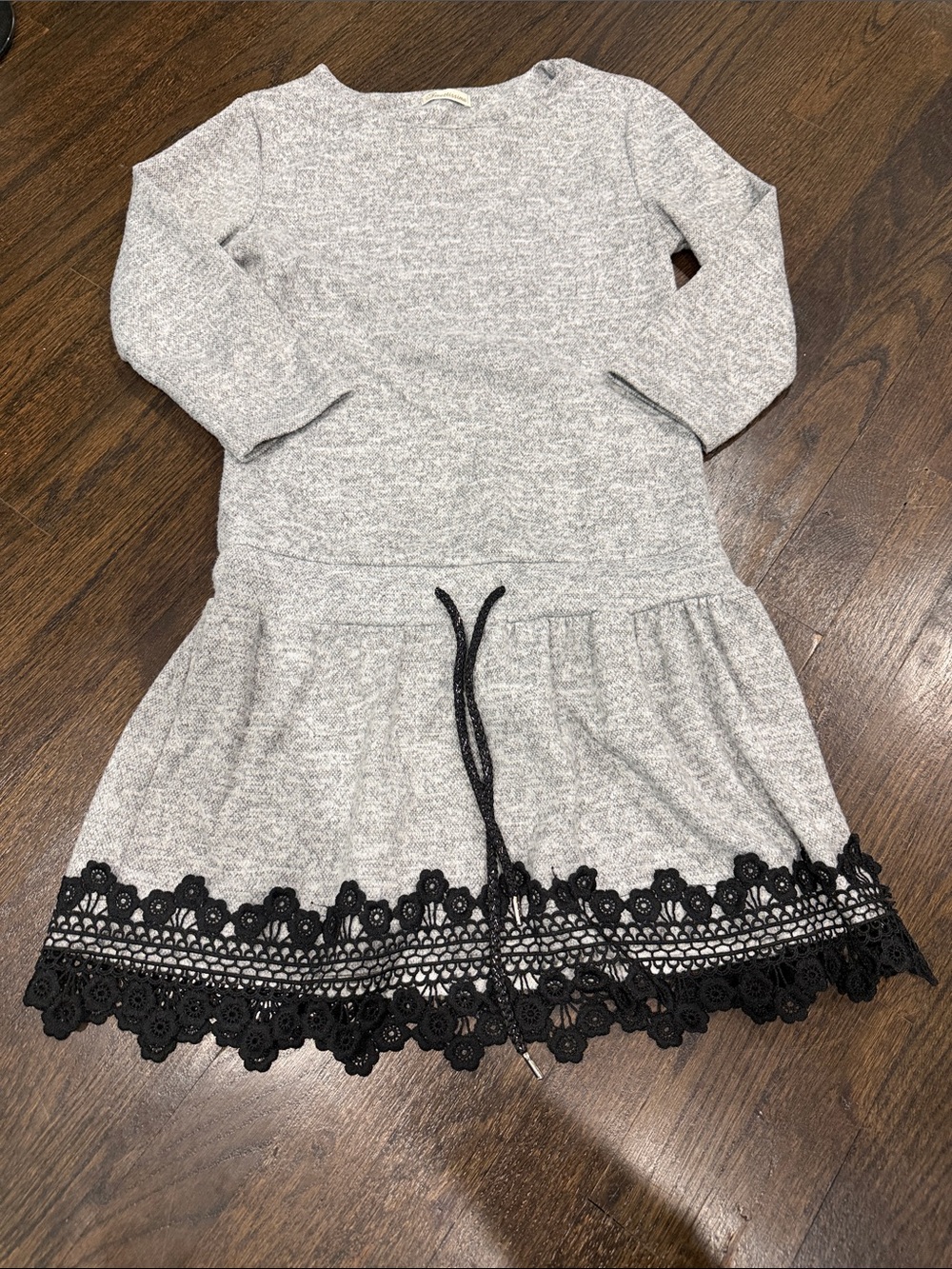 Sweetissima Grey Knit Dress with Black Lace Trim xs